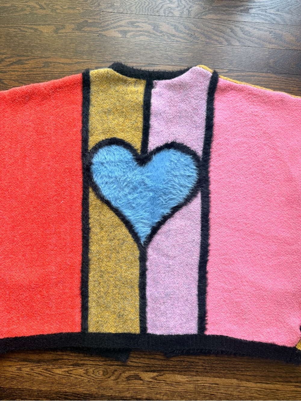 Colorblock Fuzzy Knit Sweater - Pink, Red, Mustard - Picture 3 of 8